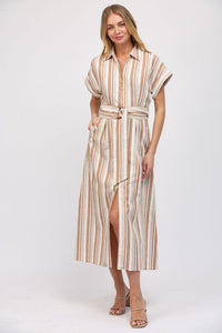 Windsor Linen Striped Midi Dress