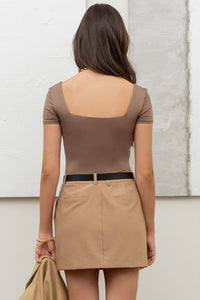 Square Neck Contour Bodysuit in Taupe