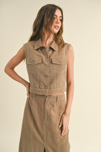 Agency Linen Set in Mocha (Skirt + Vest)