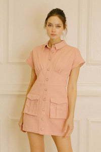 La Chemise Twill Dress in Peach