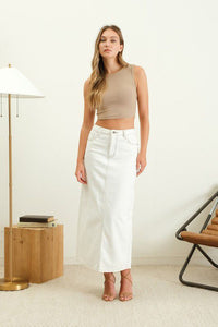 Elevated Essentials White Denim Midi Skirt