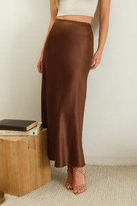 Elevated Essentials Silky Slip Skirt in Brown