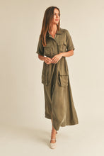 Load image into Gallery viewer, Olive Cupro Tencel Shirtdress
