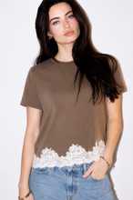 Load image into Gallery viewer, Hint of Lace Crew Tee in Mocha Combo
