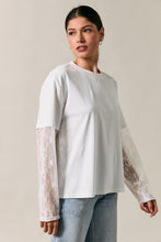 Load image into Gallery viewer, Just Call Me Later Lace Overlay Tee in White 24/07
