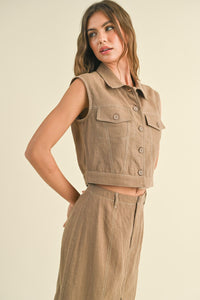 Agency Linen Set in Mocha (Skirt + Vest)