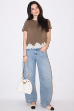 Load image into Gallery viewer, Hint of Lace Crew Tee in Mocha Combo
