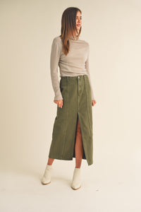 Washed Olive Maxi Skirt