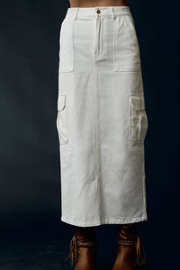 White Cargo Denim Maxi Skirt