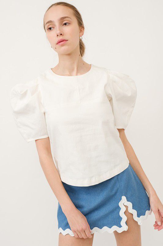 Sadie Denim Top in Off White