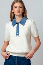 Load image into Gallery viewer, Tell Me More Denim Contrast Polo
