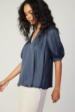 Load image into Gallery viewer, Subtly Chic Navy Silk Blouse
