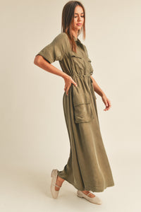 Olive Cupro Tencel Shirtdress