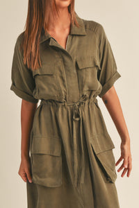 Olive Cupro Tencel Shirtdress