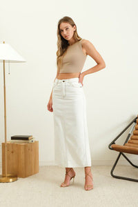 Elevated Essentials White Denim Midi Skirt