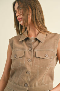 Agency Linen Set in Mocha (Skirt + Vest)