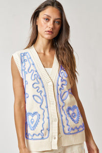 Love Nation Embroidered Vest in Sky Blue