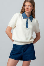 Load image into Gallery viewer, Tell Me More Denim Contrast Polo
