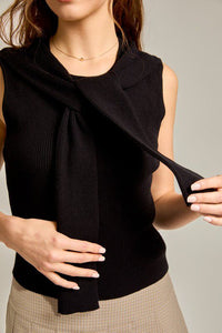 Preppy Gal Tie Detail Top in Black