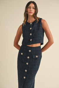 Posh Presence Navy Bouclé Set