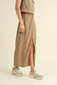 Agency Linen Set in Mocha (Skirt + Vest)