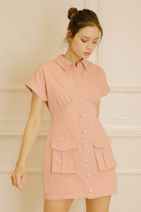 La Chemise Twill Dress in Peach