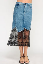 Load image into Gallery viewer, Casually Sophisticated Denim Mix Skirt In Black Lace
