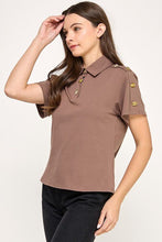 Load image into Gallery viewer, She’s Charmed Mocha Polo Top
