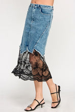 Load image into Gallery viewer, Casually Sophisticated Denim Mix Skirt In Black Lace
