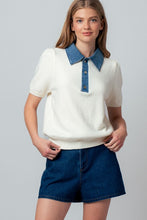 Load image into Gallery viewer, Tell Me More Denim Contrast Polo
