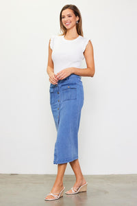 Just Between Us Denim Midi Skirt