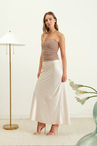 Elevated Essentials Silky Slip Skirt in Champagne