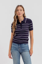 Load image into Gallery viewer, Elevated Essentials Navy Striped Polo
