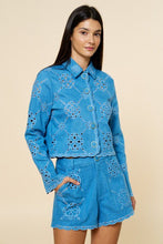 Load image into Gallery viewer, Something to Behold Eyelet Denim Jacket
