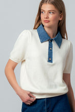 Load image into Gallery viewer, Tell Me More Denim Contrast Polo
