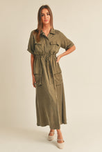 Load image into Gallery viewer, Olive Cupro Tencel Shirtdress
