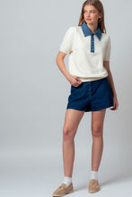 Load image into Gallery viewer, Tell Me More Denim Contrast Polo
