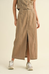 Agency Linen Set in Mocha (Skirt + Vest)