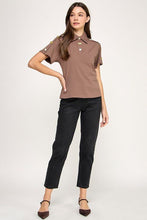 Load image into Gallery viewer, She’s Charmed Mocha Polo Top
