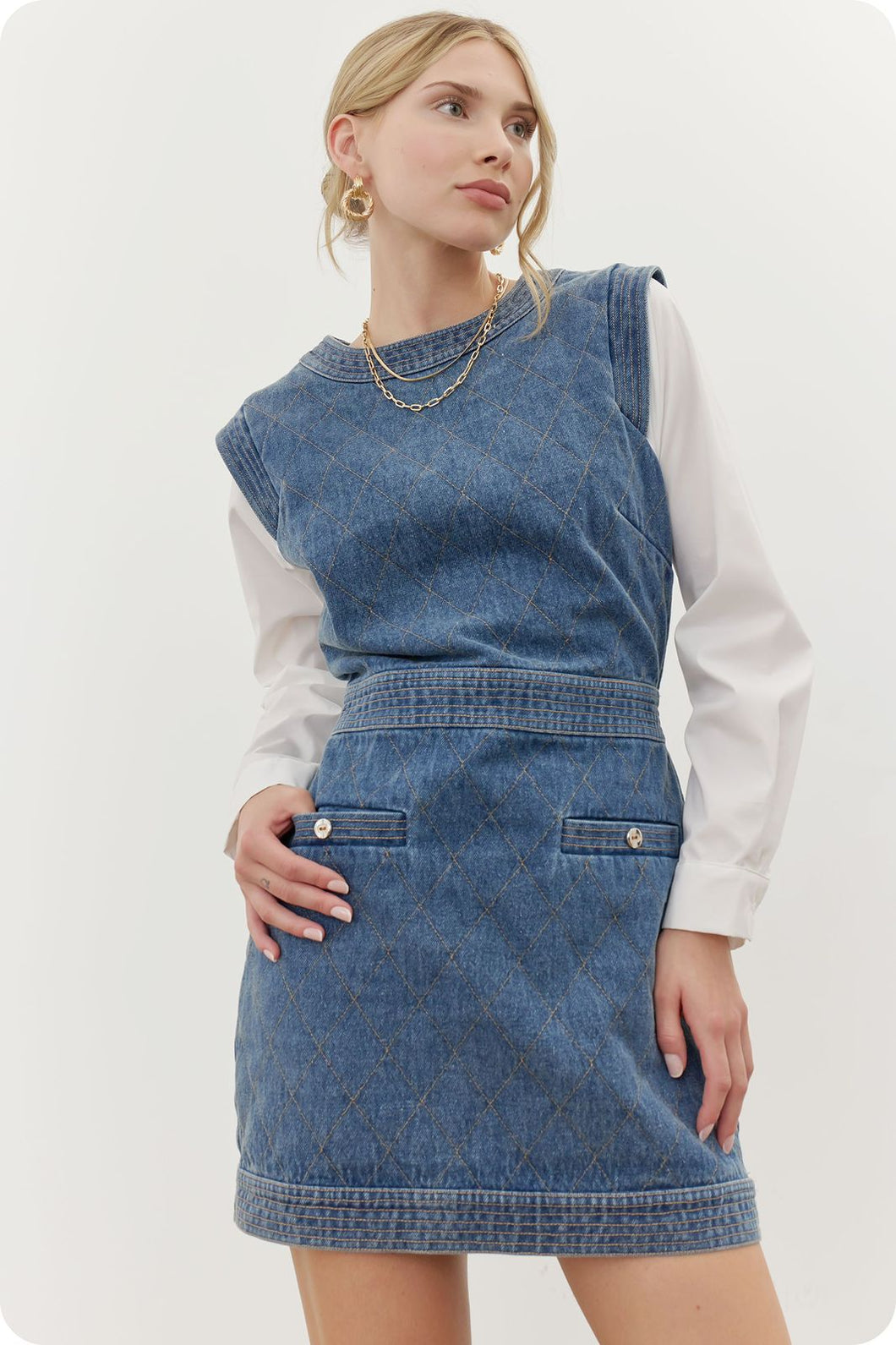 Just Wondering Mixed Quilted Dress