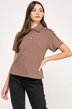 Load image into Gallery viewer, She’s Charmed Mocha Polo Top
