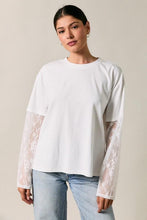 Load image into Gallery viewer, Just Call Me Later Lace Overlay Tee in White 24/07
