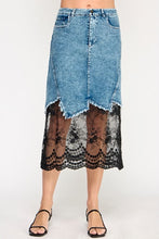 Load image into Gallery viewer, Casually Sophisticated Denim Mix Skirt In Black Lace
