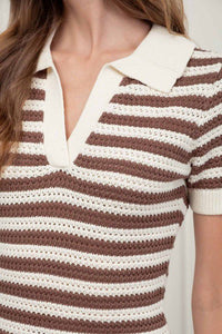 Elevated Essentials Crochet Polo Dress Mocha Combo