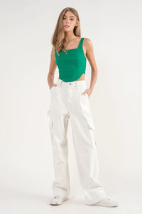 Sadie Denim Cargo Pants in Off White