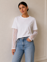 Load image into Gallery viewer, Just Call Me Later Lace Overlay Tee in White
