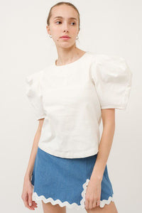 Sadie Denim Top in Off White