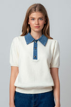 Load image into Gallery viewer, Tell Me More Denim Contrast Polo

