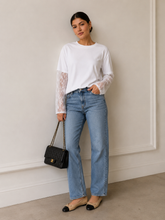 Load image into Gallery viewer, Just Call Me Later Lace Overlay Tee in White
