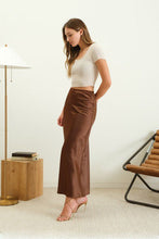 Load image into Gallery viewer, Elevated Essentials Silky Slip Skirt in Brown
